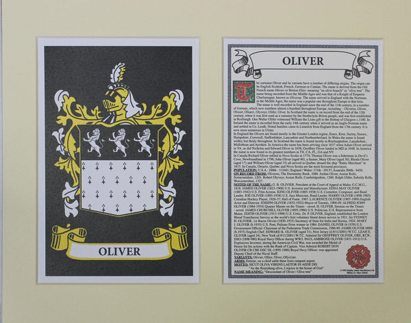 Oliver - Irish American Surname Coat of Arms Family Crest Heraldry