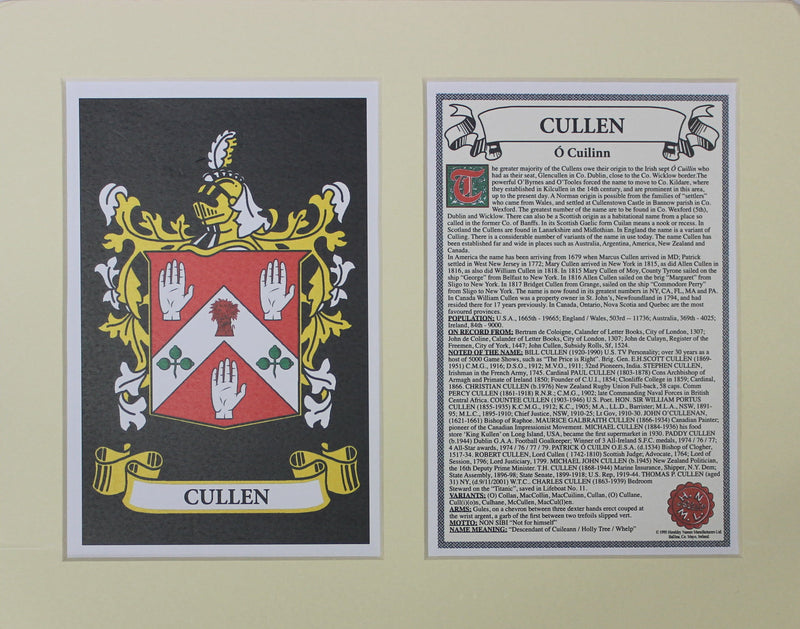 Cullen - Irish American Surname Coat of Arms Family Crest Heraldry