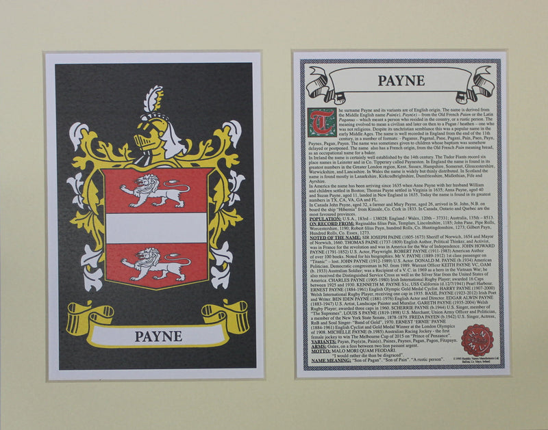 Payne - Irish Surname Coat of Arms Family Crest Heraldry