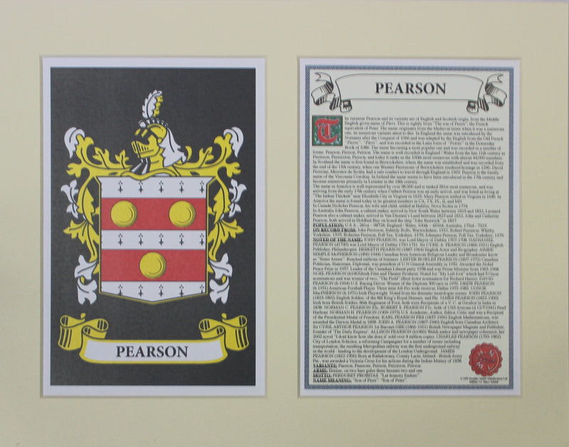 Pearson - Irish Surname Coat of Arms Family Crest Heraldry