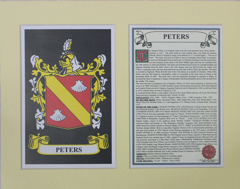 Peters - Irish American Surname Heraldry