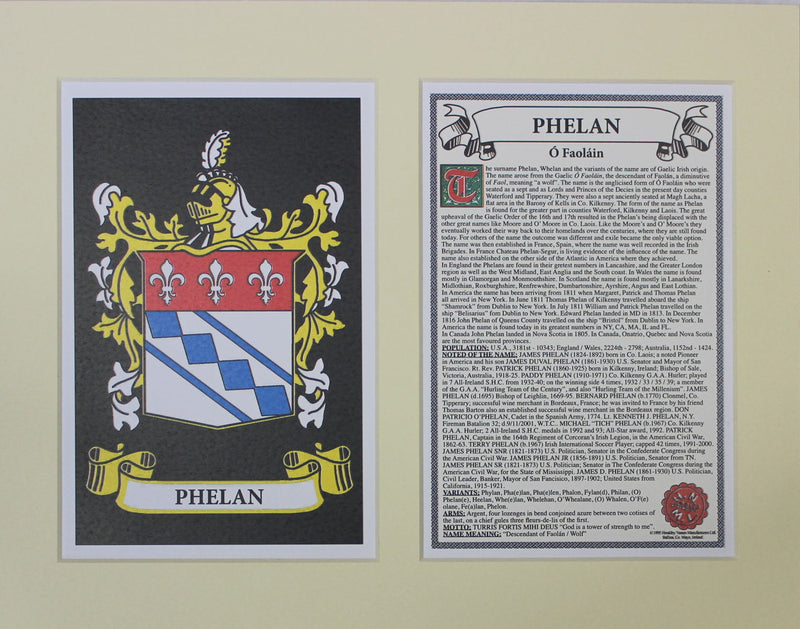 Phelan - Irish Surname Coat of Arms Family Crest Heraldry