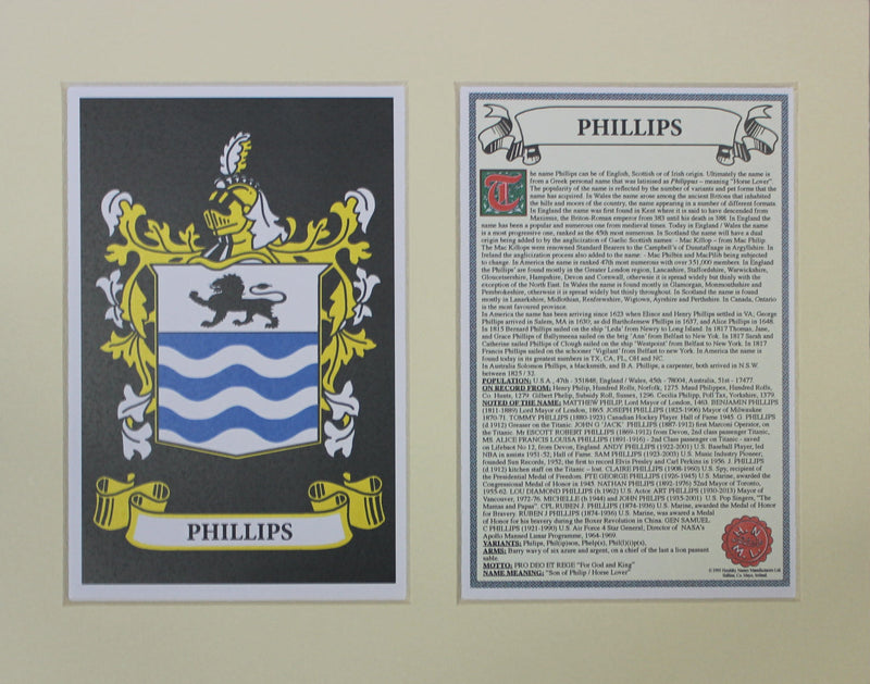 Phillips - Irish Surname Coat of Arms Family Crest Heraldry