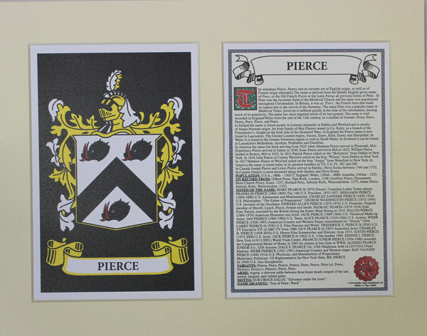 Pierce - Irish Surname Coat of Arms Family Crest Heraldry