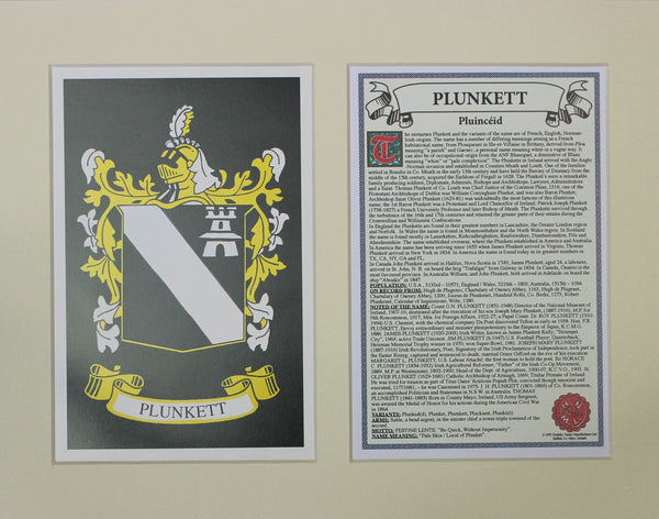 Plunkett - Irish Surname Coat of Arms Family Crest Heraldry