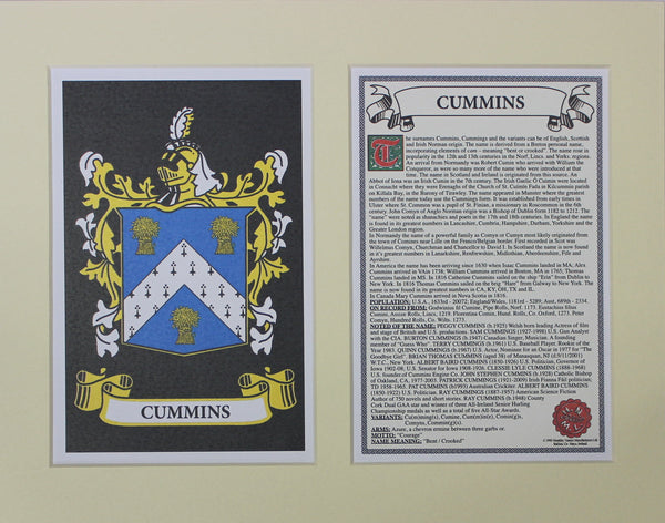 Cummins - Irish American Surname Coat of Arms Heraldry