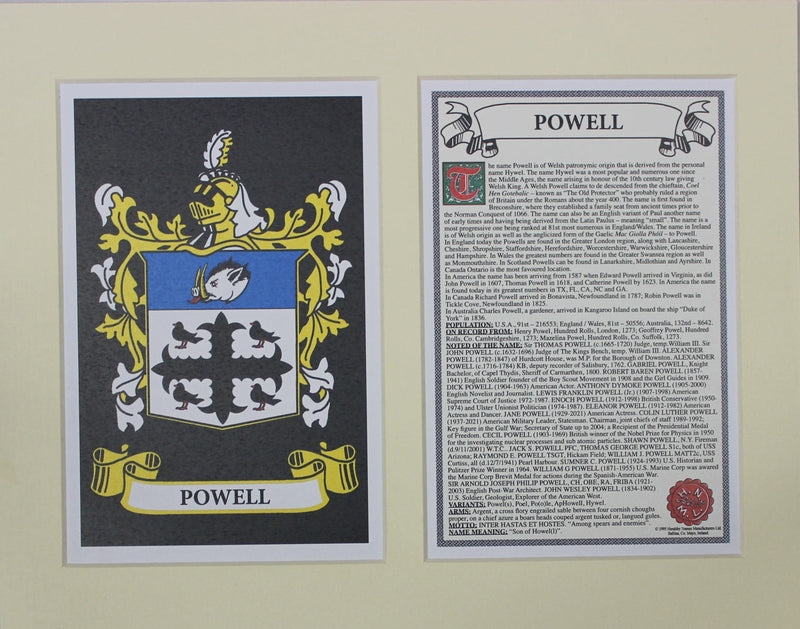 Powell - Irish Surname Coat of Arms Family Crest Heraldry