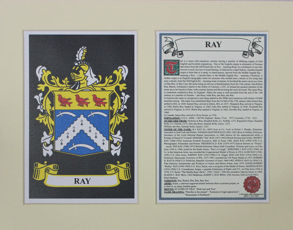 Ray - Irish American Surname Coat of Arms Family Crest Heraldry