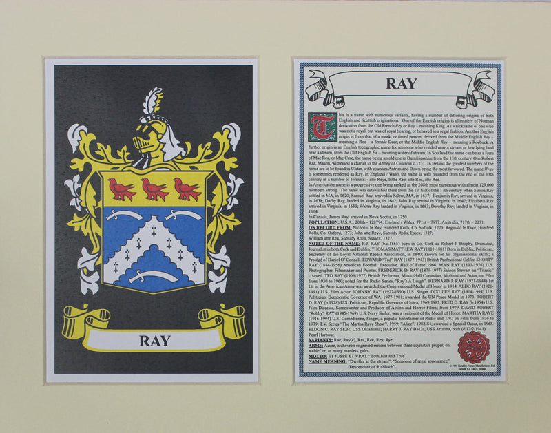 Ray - Irish Surname Coat of Arms Heraldry