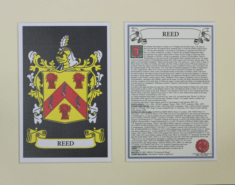 Reed - Irish Surname Coat of Arms Family Crest Heraldry