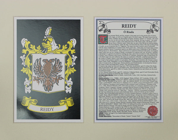 Reidy - Irish American Surname Coat of Arms Family Crest Heraldry