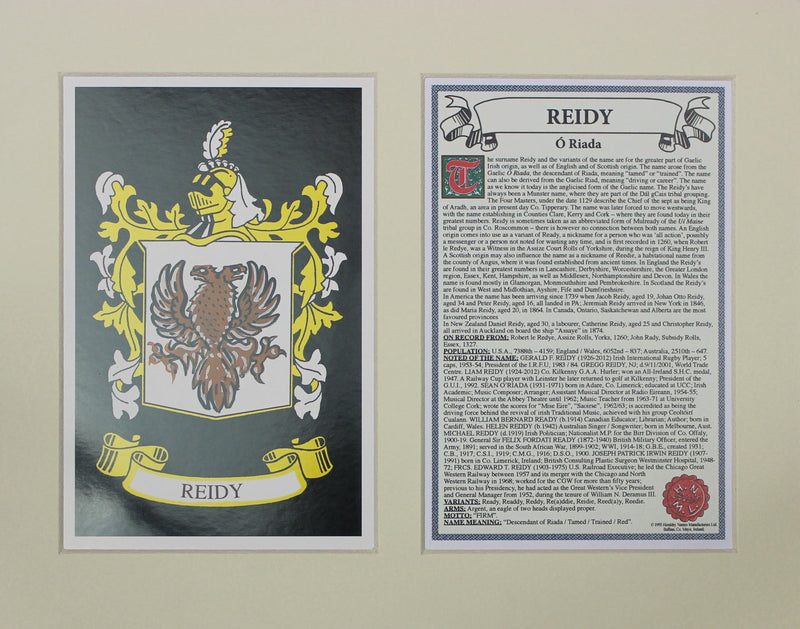 Reidy - Irish American Surname Heraldry