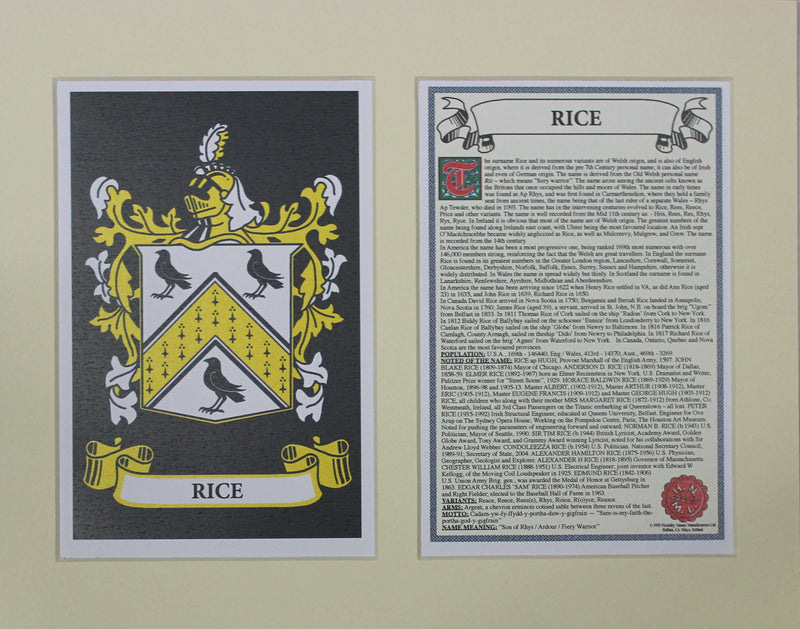 Rice - Irish Surname Coat of Arms Family Crest Heraldry