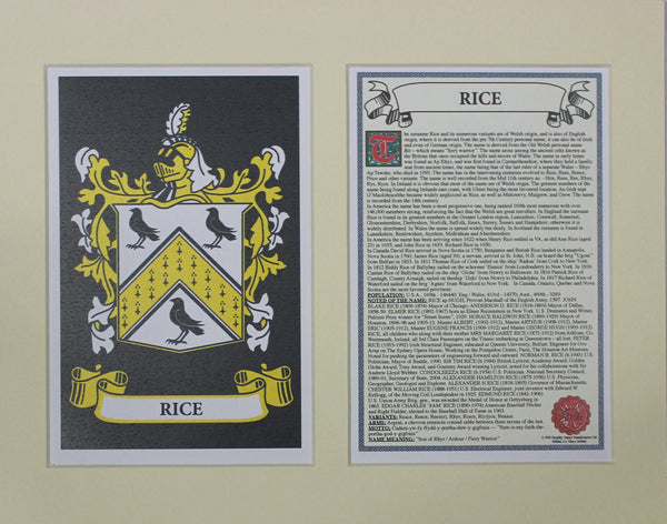 Rice - Irish American Surname Coat of Arms Family Crest Heraldry