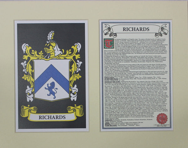 Richards - Irish American Surname Coat of Arms Family Crest Heraldry