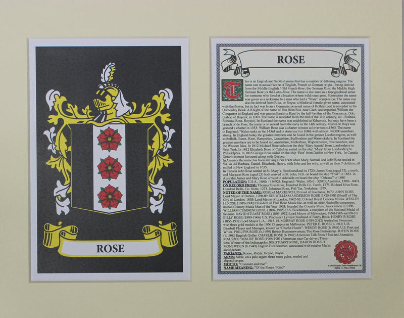 Rose - Irish Surname Coat of Arms Family Crest Heraldry