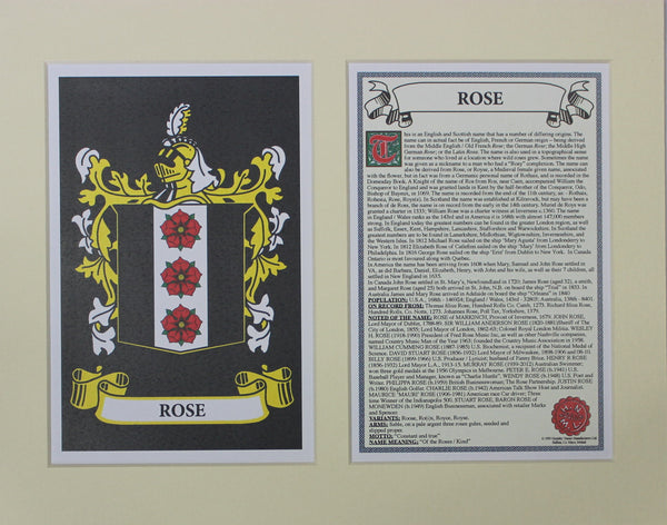 Rose - Irish American Surname Coat of Arms Family Crest Heraldry
