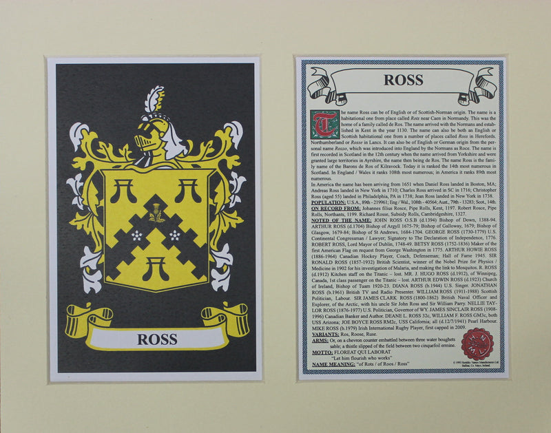 Ross - Irish Surname Coat of Arms Family Crest Heraldry