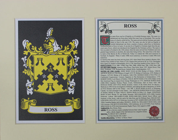 Ross - Irish American Surname Coat of Arms Family Crest Heraldry