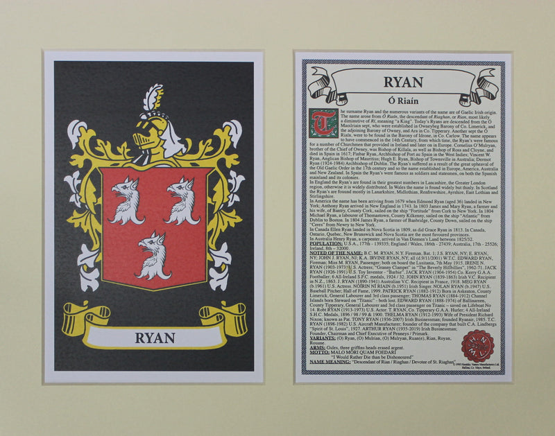 Ryan - Irish Surname Coat of Arms Family Crest Heraldry