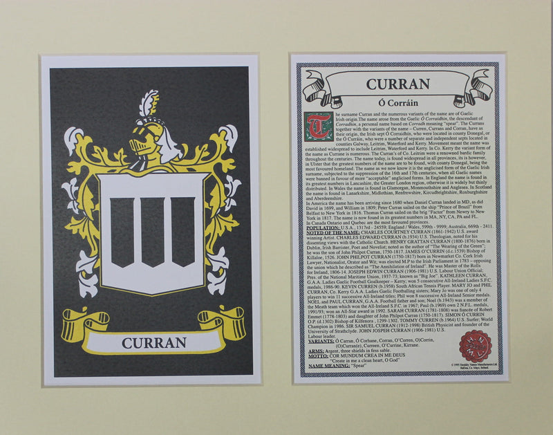 Curran - Irish Surname Coat of Arms Family Crest Heraldry