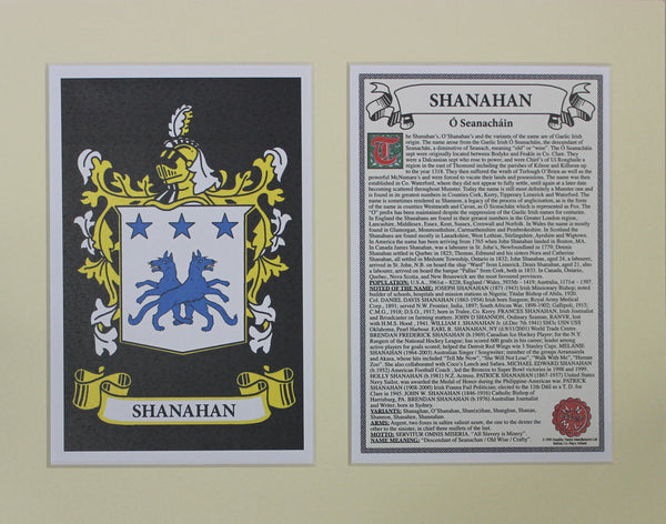 Shanahan - Irish American Surname Coat of Arms Family Crest Heraldry