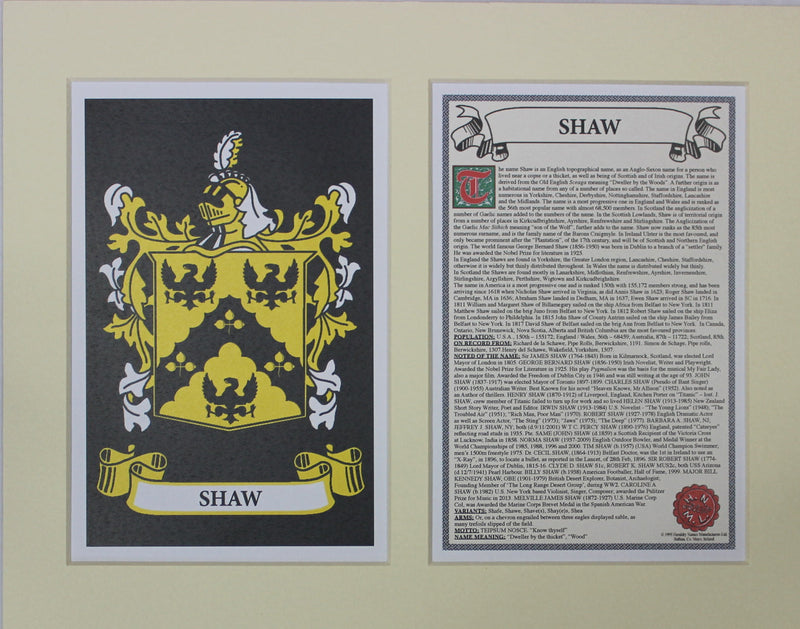 Shaw - Irish Surname Coat of Arms Family Crest Heraldry