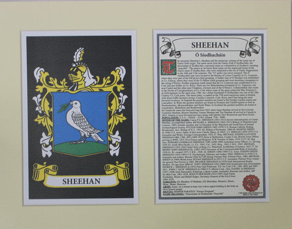 Sheehan - Irish American Surname Coat of Arms Family Crest Heraldry
