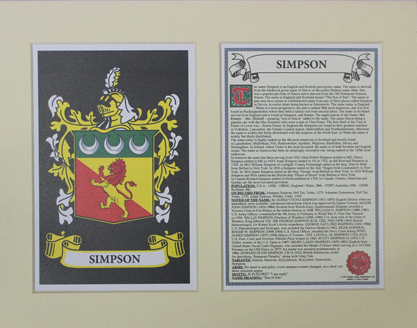 Simpson - Irish American Surname Coat of Arms Family Crest Heraldry