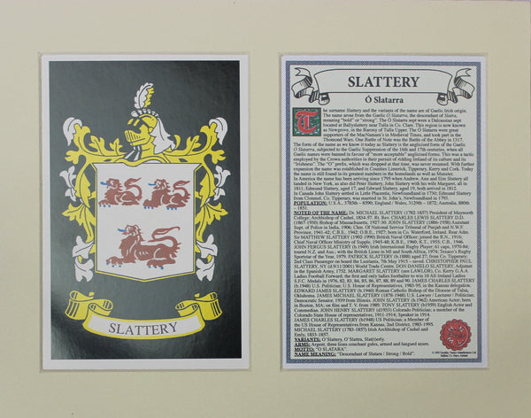 Slattery - Irish American Surname Coat of Arms Family Crest Heraldry