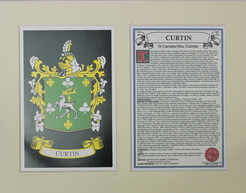 Curtin - Irish American Surname Coat of Arms Family Crest Heraldry