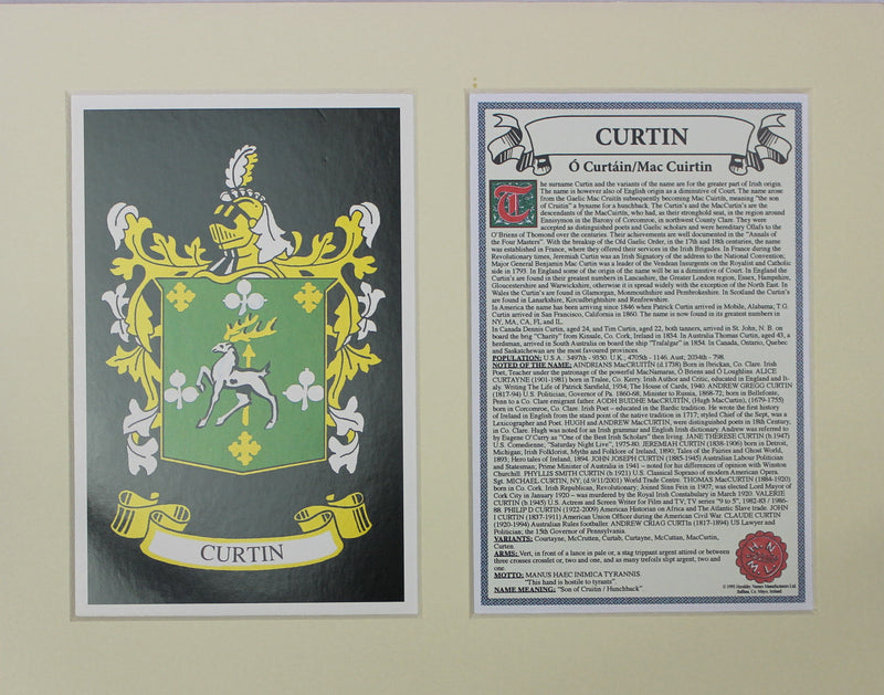 Curtin - Irish Surname Coat of Arms Family Crest Heraldry