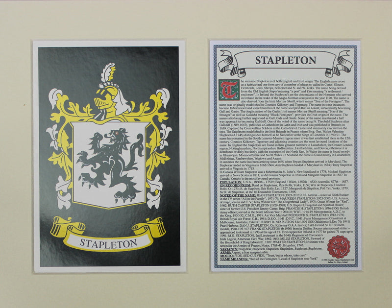 Stapleton - Irish Surname Coat of Arms Family Crest Heraldry