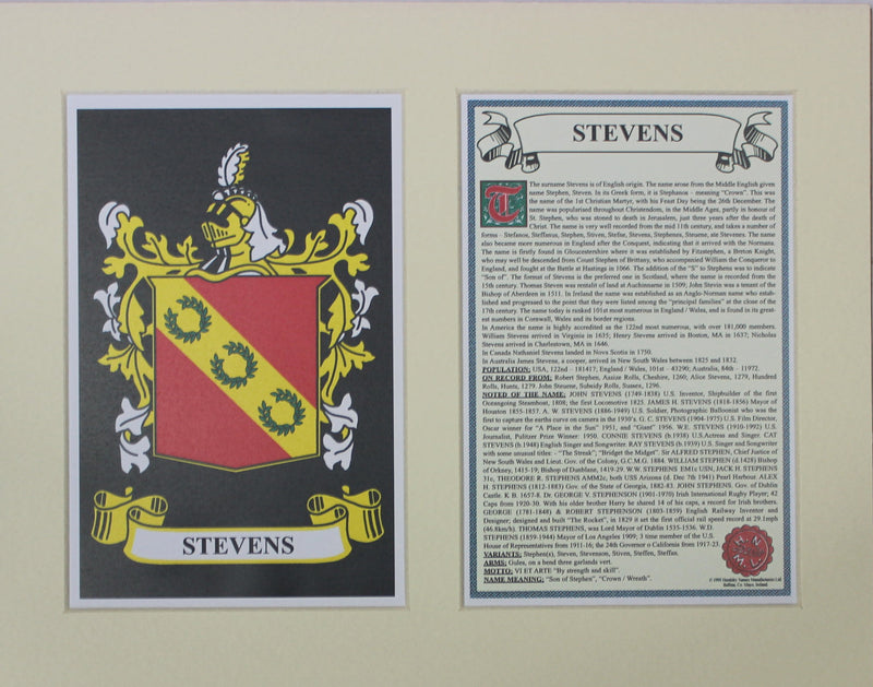 Stevens - Irish Surname Coat of Arms Family Crest Heraldry