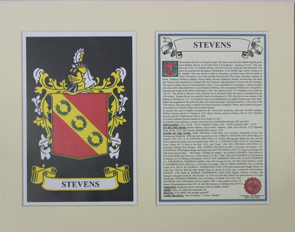 Stevens - Irish American Surname Coat of Arms Family Crest Heraldry