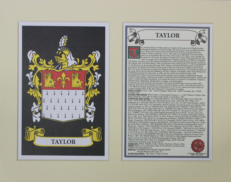 Taylor - Irish Surname Coat of Arms Family Crest Heraldry