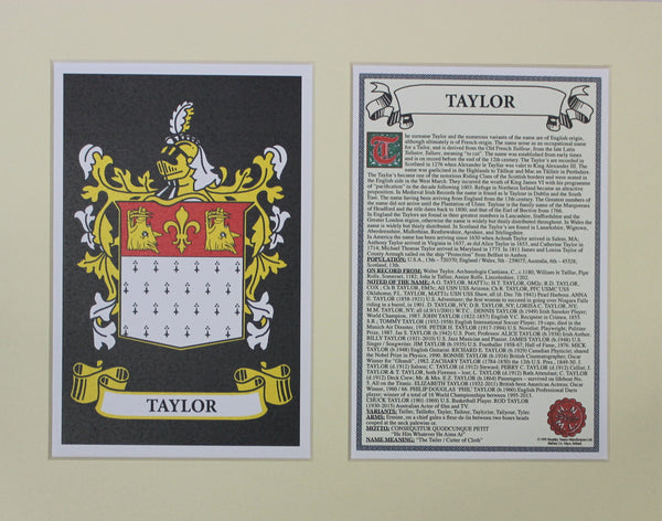 Taylor - Irish American Surname Coat of Arms Family Crest Heraldry