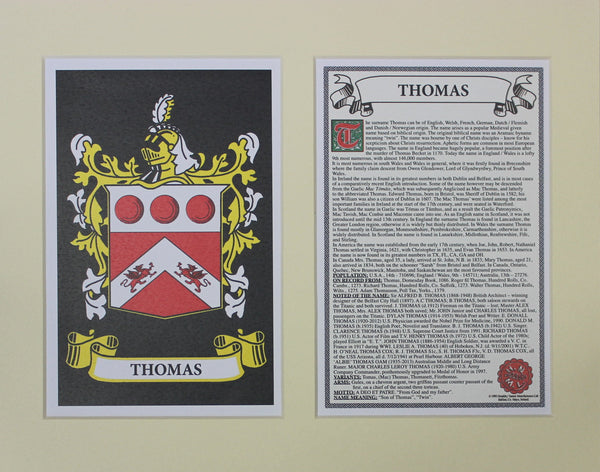 Thomas - Irish American Surname Coat of Arms Family Crest Heraldry