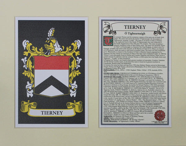 Tierney - Irish American Surname Coat of Arms Family Crest Heraldry