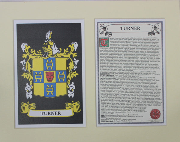 Turner - Irish American Surname Coat of Arms Family Crest Heraldry