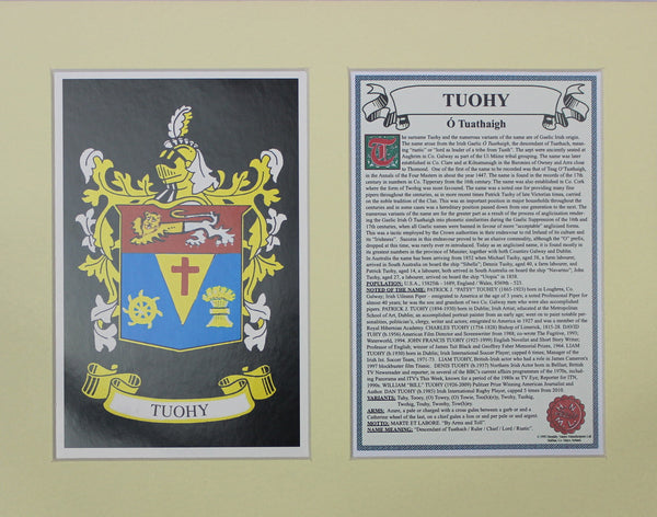 Tuohy - Irish American Surname Coat of Arms Family Crest Heraldry
