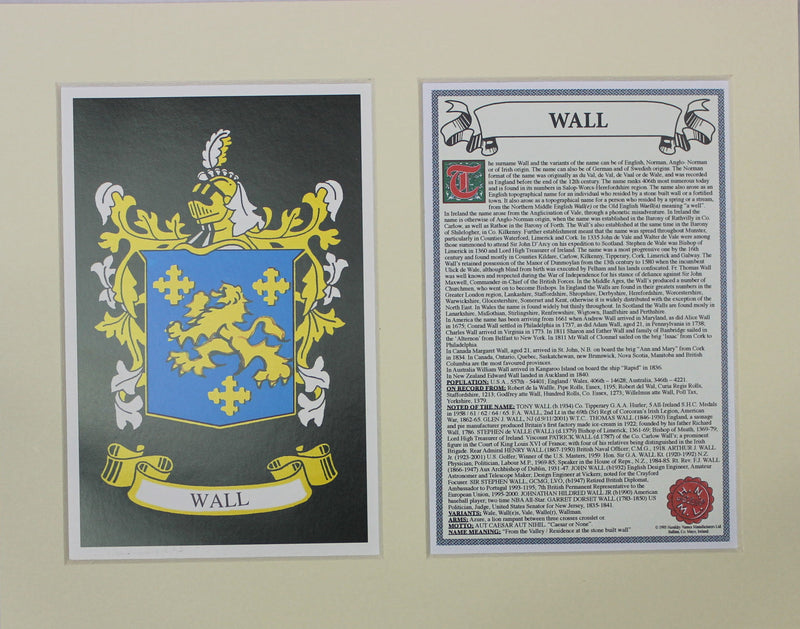 Wall - Irish Surname Coat of Arms Family Crest Heraldry