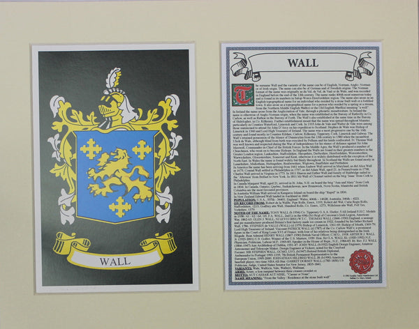 Wall - Irish American Surname Coat of Arms Family Crest Heraldry