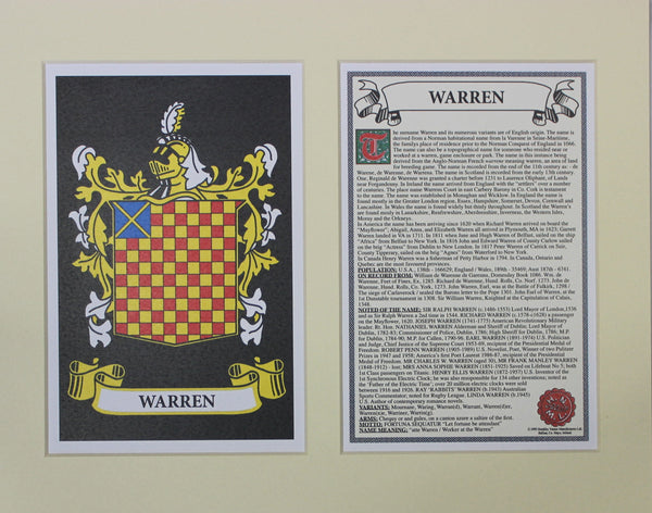 Warren - Irish American Surname Coat of Arms Family Crest Heraldry
