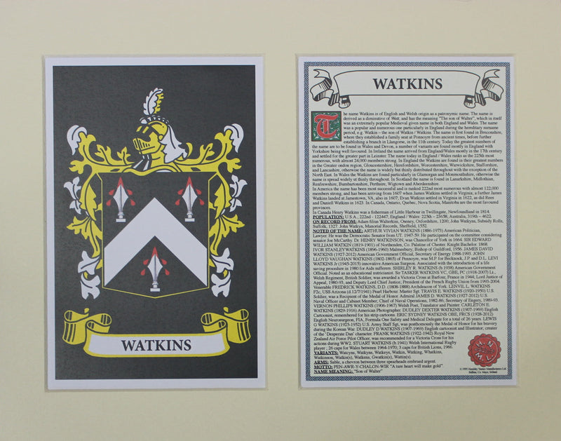 Watkins - Irish Surname Coat of Arms Family Crest Heraldry