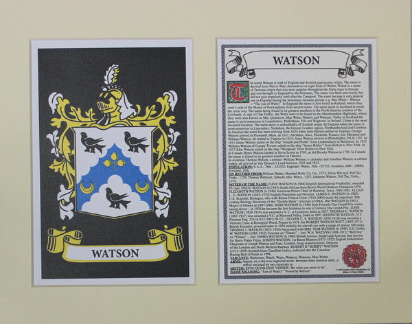 Watson - Irish American Surname Coat of Arms Family Crest Heraldry
