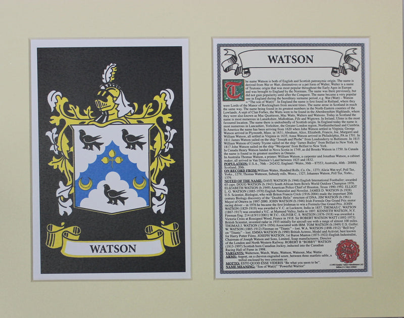 Watson - Irish American Surname Heraldry