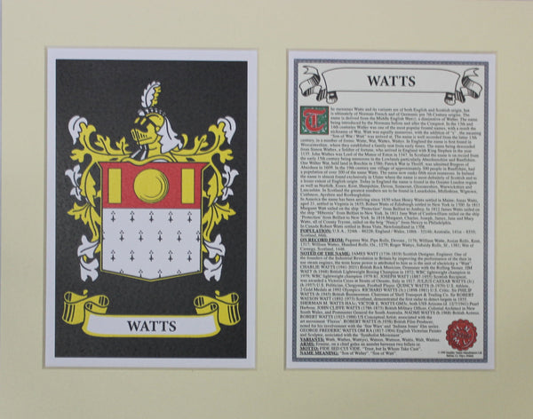 Watts - Irish American Surname Coat of Arms Family Crest Heraldry