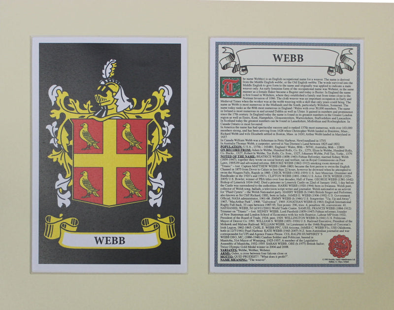 Webb - Irish American Surname Heraldry