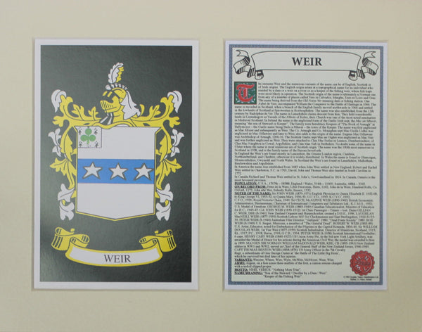 Weir - Irish American Surname Coat of Arms Family Crest Heraldry